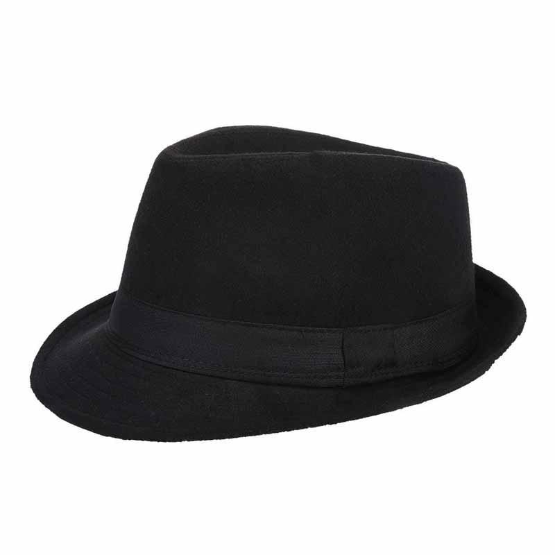 Wide Brim Wool Fedora Trilby Hat with Black Hatband
