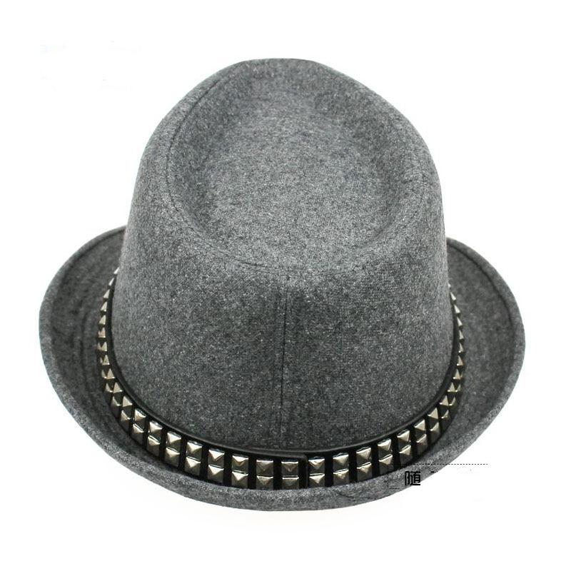 Vintage Wide Brim Wool Felt Fedora Trilby Hat with Metal-sequined Hatband