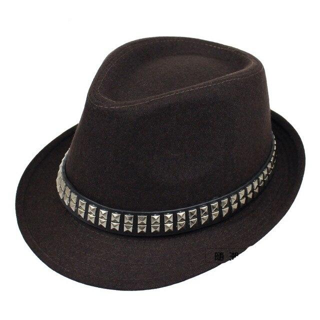 Vintage Wide Brim Wool Felt Fedora Trilby Hat with Metal-sequined Hatband