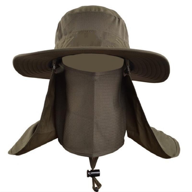 Wide Brim Bucket UV Protection Face Neck Cover Polyester Flap Hat with Rope