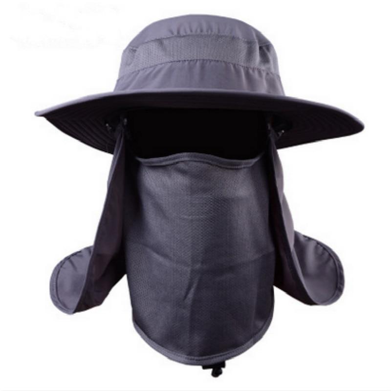 Wide Brim Bucket UV Protection Face Neck Cover Polyester Flap Hat with Rope