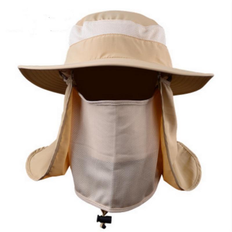 Wide Brim Bucket UV Protection Face Neck Cover Polyester Flap Hat with Rope