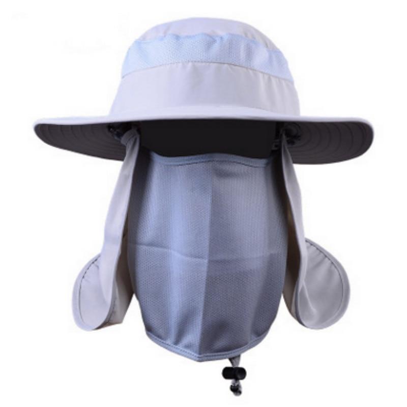 Wide Brim Bucket UV Protection Face Neck Cover Polyester Flap Hat with Rope