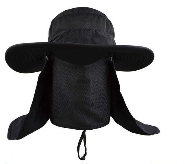 Wide Brim Bucket UV Protection Face Neck Cover Polyester Flap Hat with Rope