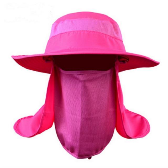 Wide Brim Bucket UV Protection Face Neck Cover Polyester Flap Hat with Rope
