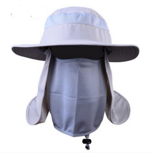 Wide Brim Bucket UV Protection Face Neck Cover Polyester Flap Hat with Rope