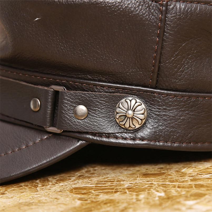 Military-Cap aus echtem Leder mit flacher Oberseite und Snapback-Verschluss