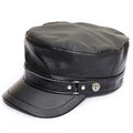 Military-Cap aus echtem Leder mit flacher Oberseite und Snapback-Verschluss