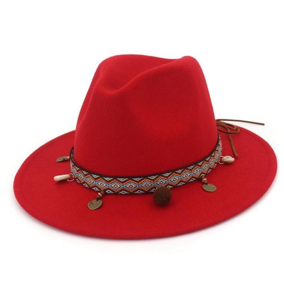 Wide Brim Ethnic Style Wool Fedora, Panama Hat