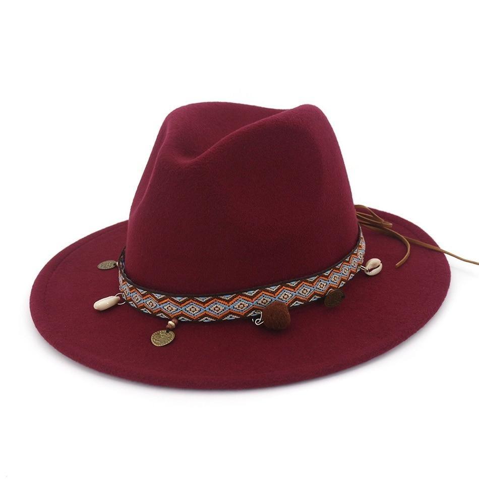 Wide Brim Ethnic Style Wool Fedora, Panama Hat