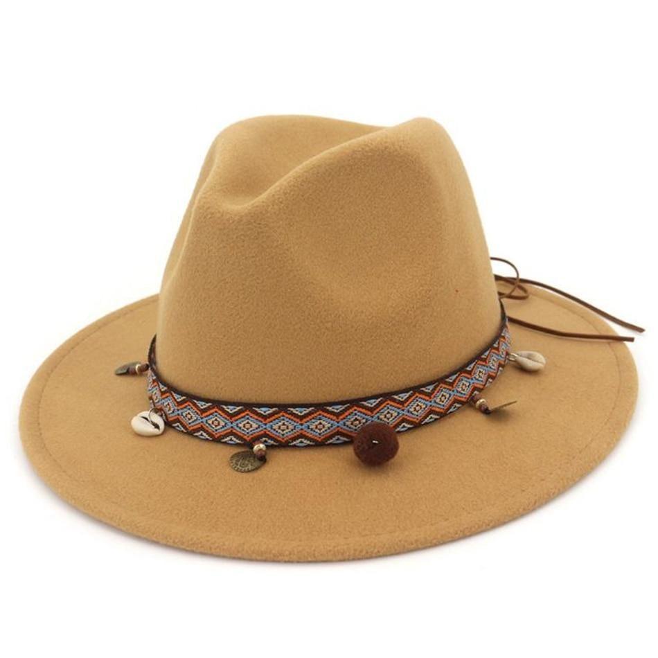 Wide Brim Ethnic Style Wool Fedora, Panama Hat