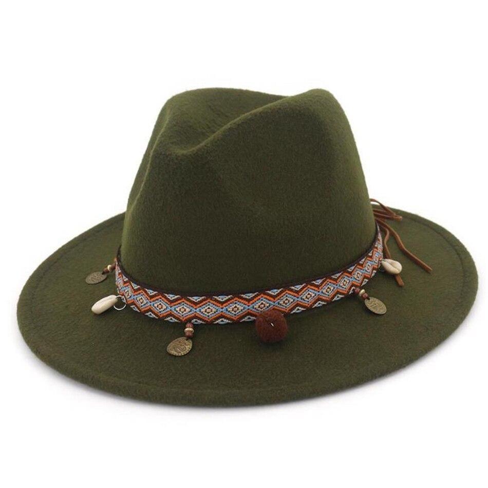 Wide Brim Ethnic Style Wool Fedora, Panama Hat