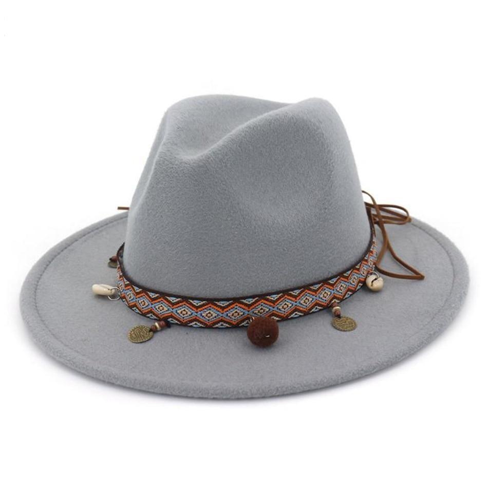 Wide Brim Ethnic Style Wool Fedora, Panama Hat