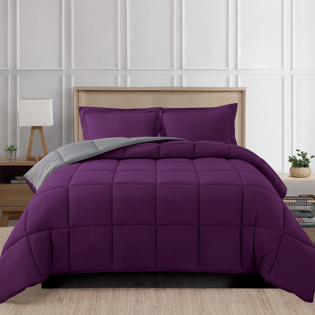 Elegant Comfort Reversible 3-Piece Box Stitched Comforter & Shams - Duvet Insert with 4 Corner Tabs