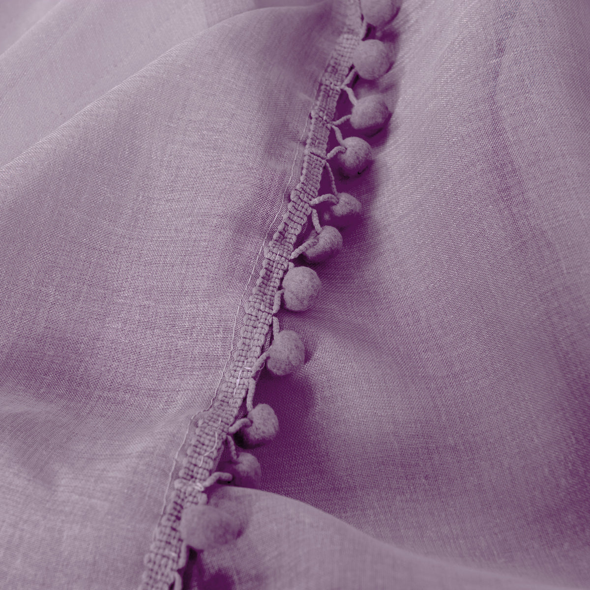 Elegant Comfort Set of 2 Pom Pom Tasseled Sheer Curtain - Rod Pocket