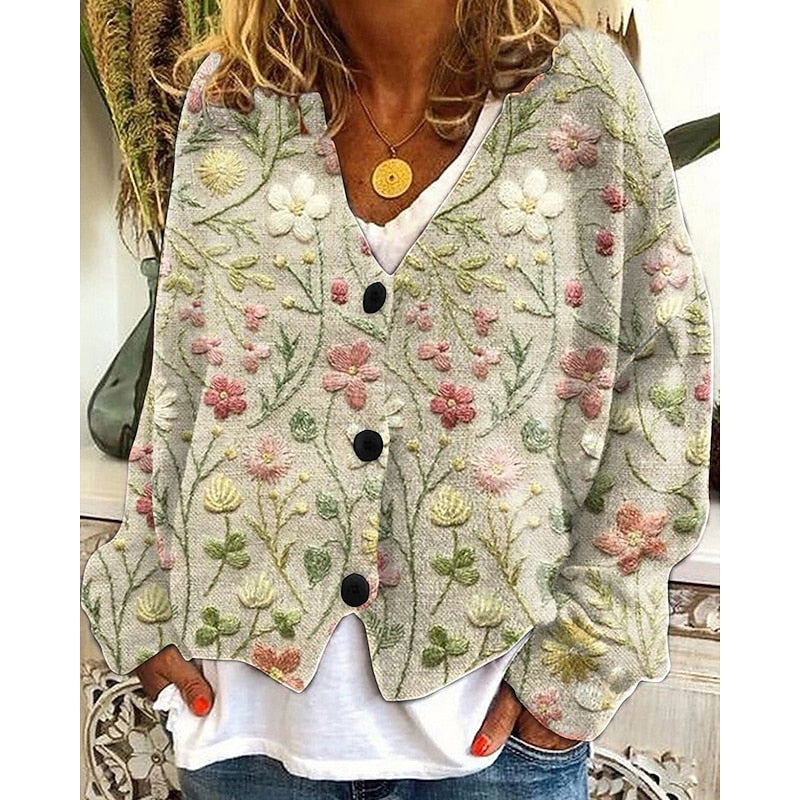 Greta | Cardigan mit Blumenmuster und offener Vorderseite