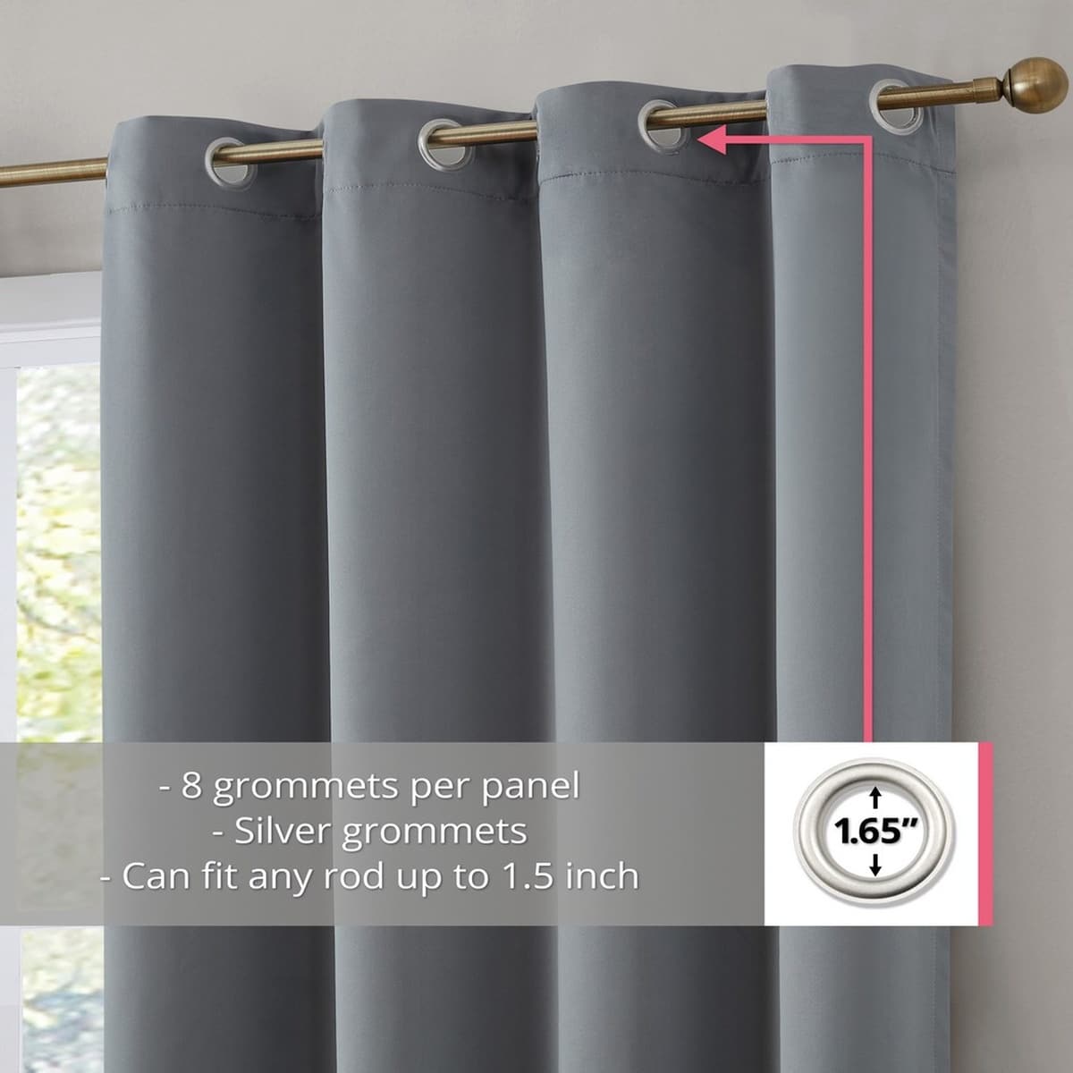 Thd Virginia 100% Blackout Grommet Total Privacy Curtain Panels - Set of 2