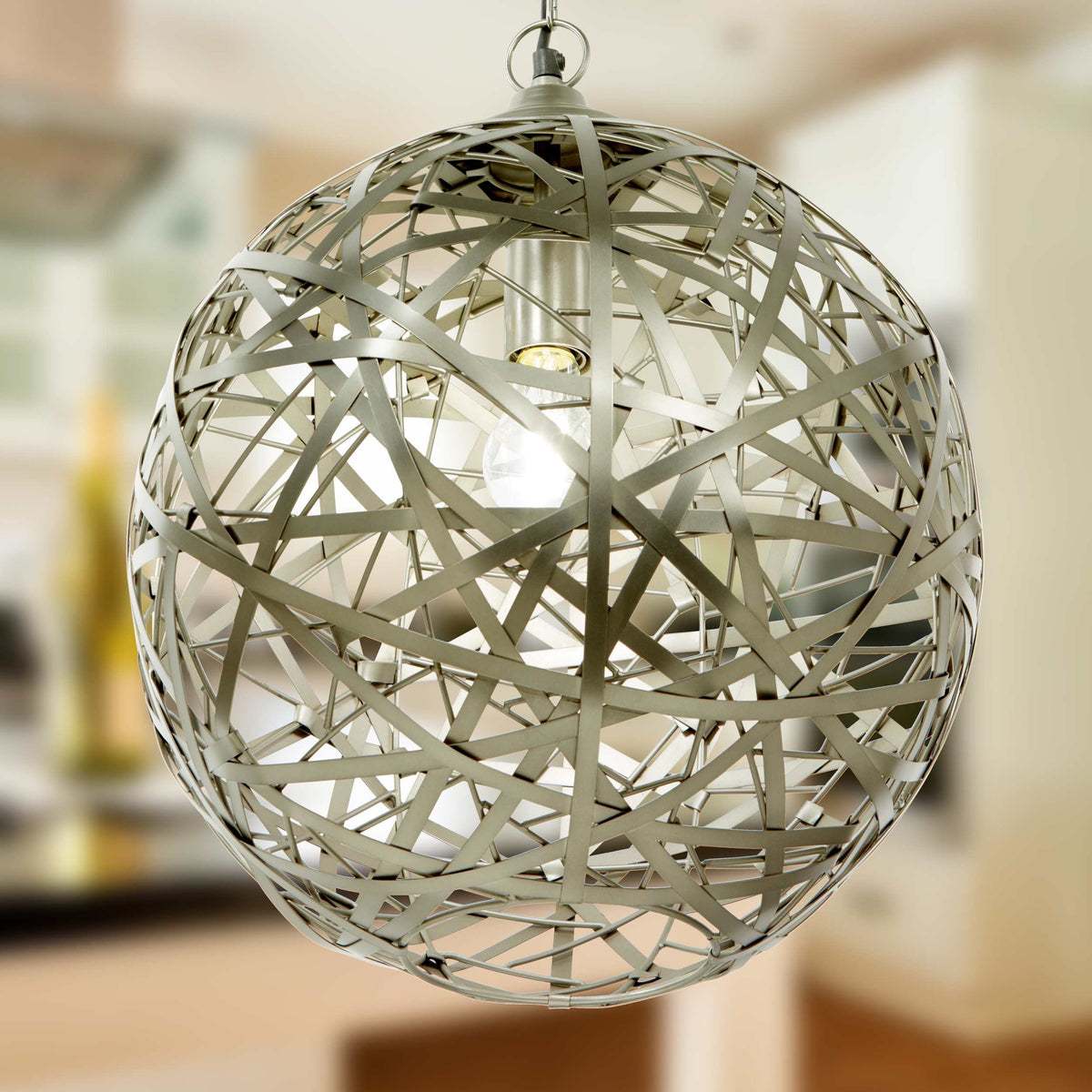 River of Goods Hanging Metal Orb Pendant, Antique Nickel