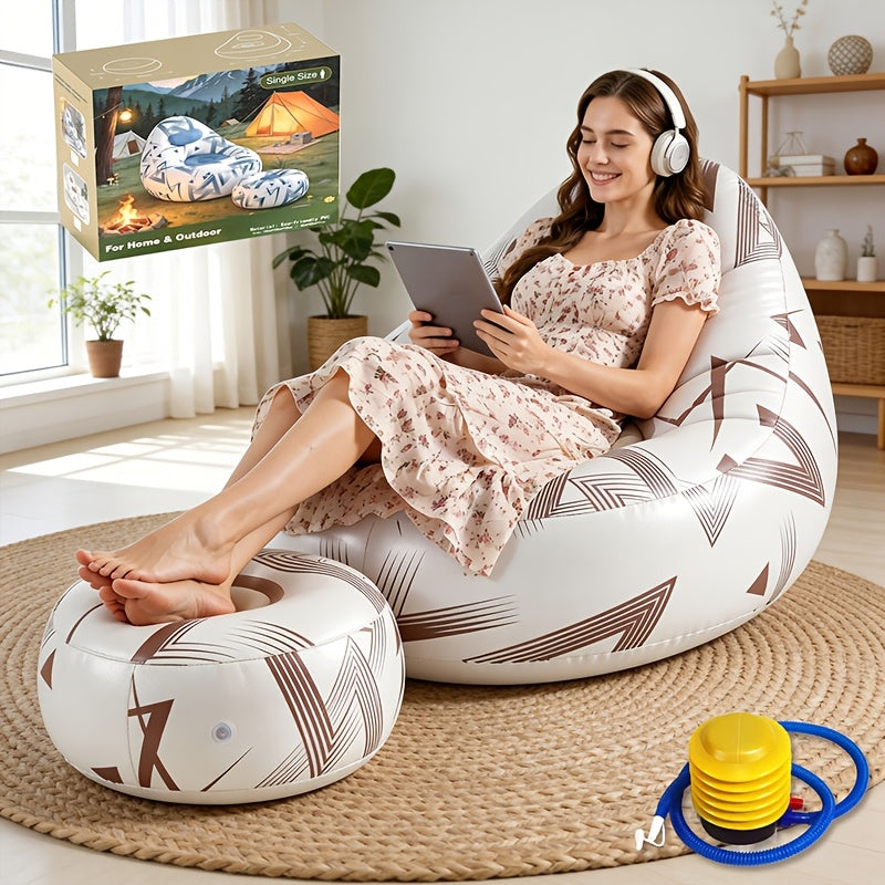 Inflatable Rounded Lounge Chair and Matching Ottoman in Eight Solid or Patterned Color Options