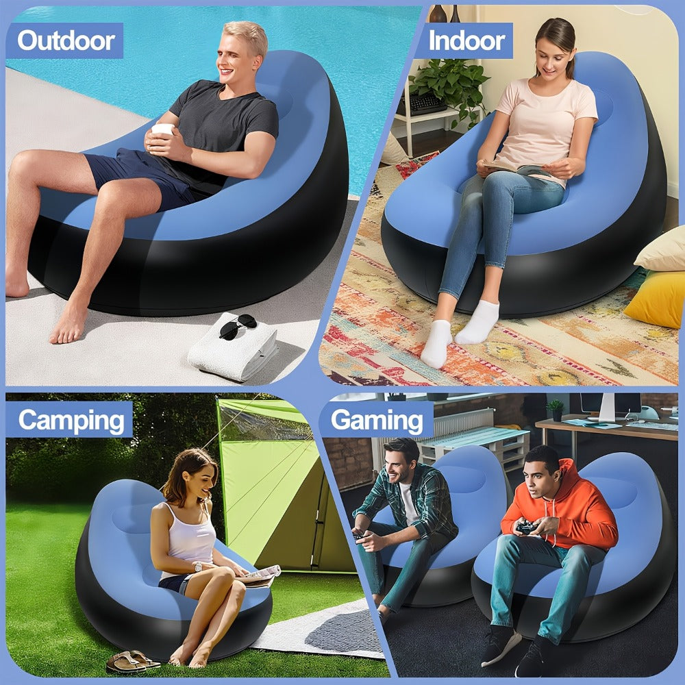 Inflatable Rounded Lounge Chair and Matching Ottoman in Eight Solid or Patterned Color Options