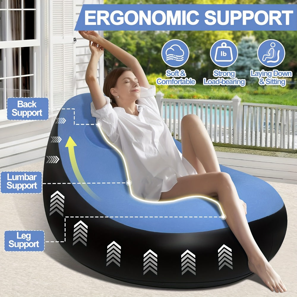Inflatable Rounded Lounge Chair and Matching Ottoman in Eight Solid or Patterned Color Options