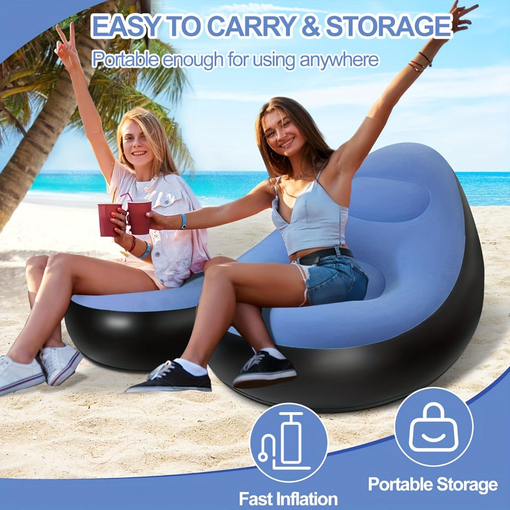 Inflatable Rounded Lounge Chair and Matching Ottoman in Eight Solid or Patterned Color Options