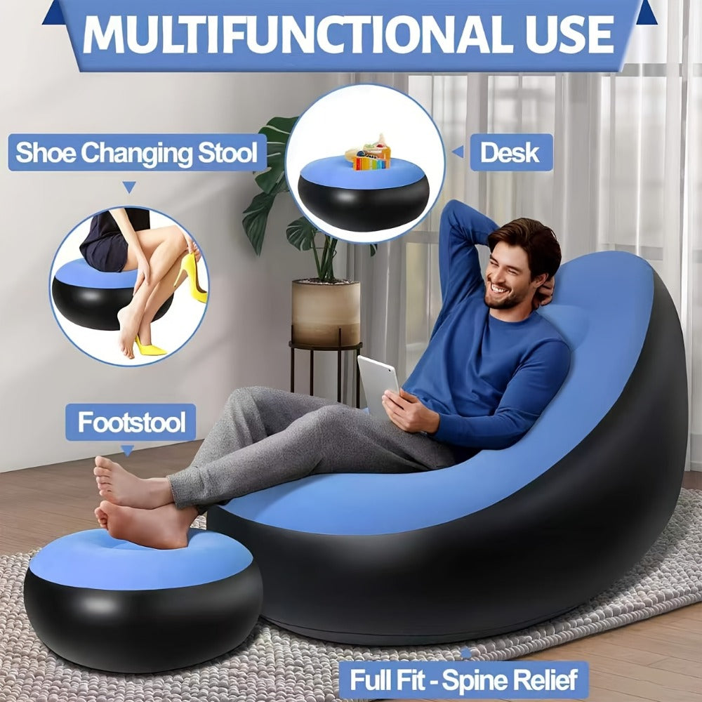 Inflatable Rounded Lounge Chair and Matching Ottoman in Eight Solid or Patterned Color Options
