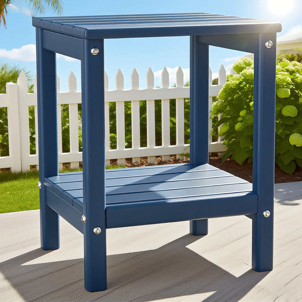 Outdoor Side Table by Furn Mivo, Rectangular HDPE Design with Lower Shelf and One-, Two- or Four-Piece Options