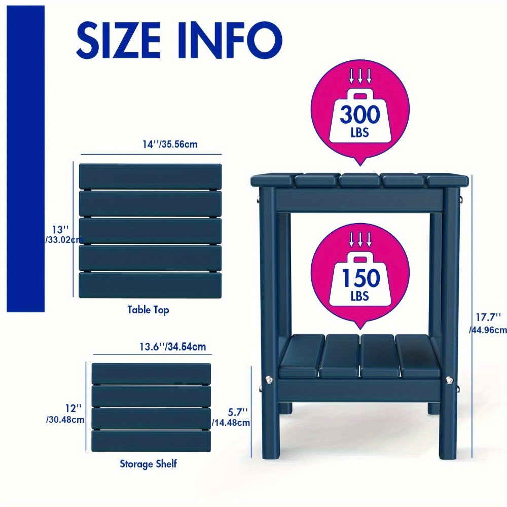 Outdoor Side Table by Furn Mivo, Rectangular HDPE Design with Lower Shelf and One-, Two- or Four-Piece Options