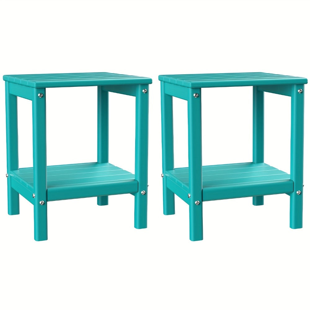 Outdoor Side Table by Furn Mivo, Rectangular HDPE Design with Lower Shelf and One-, Two- or Four-Piece Options