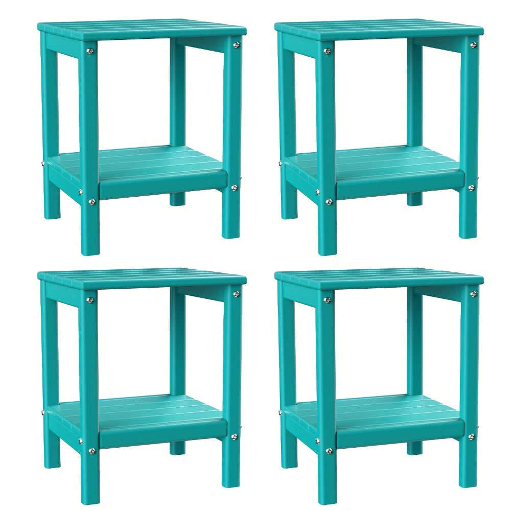 Outdoor Side Table by Furn Mivo, Rectangular HDPE Design with Lower Shelf and One-, Two- or Four-Piece Options