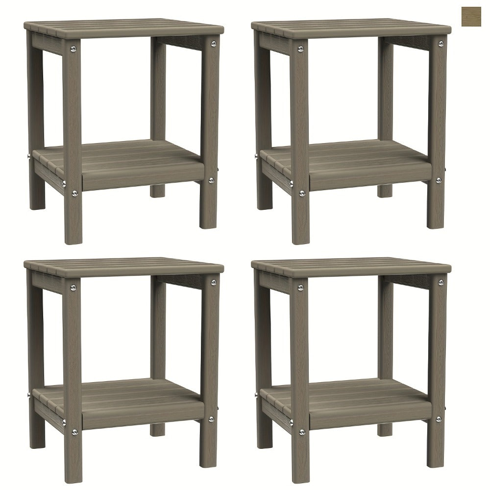 Outdoor Side Table by Furn Mivo, Rectangular HDPE Design with Lower Shelf and One-, Two- or Four-Piece Options