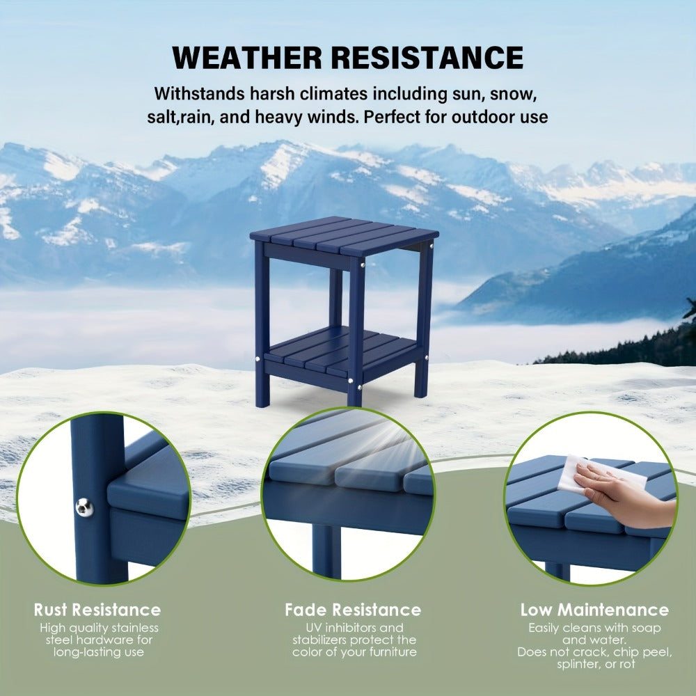 Outdoor Side Table by Furn Mivo, Rectangular HDPE Design with Lower Shelf and One-, Two- or Four-Piece Options