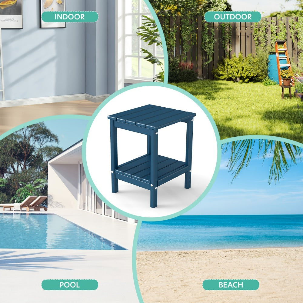 Outdoor Side Table by Furn Mivo, Rectangular HDPE Design with Lower Shelf and One-, Two- or Four-Piece Options