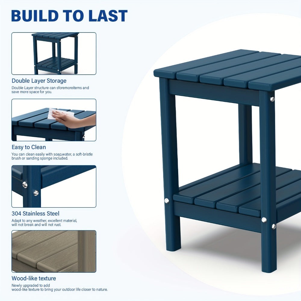 Outdoor Side Table by Furn Mivo, Rectangular HDPE Design with Lower Shelf and One-, Two- or Four-Piece Options