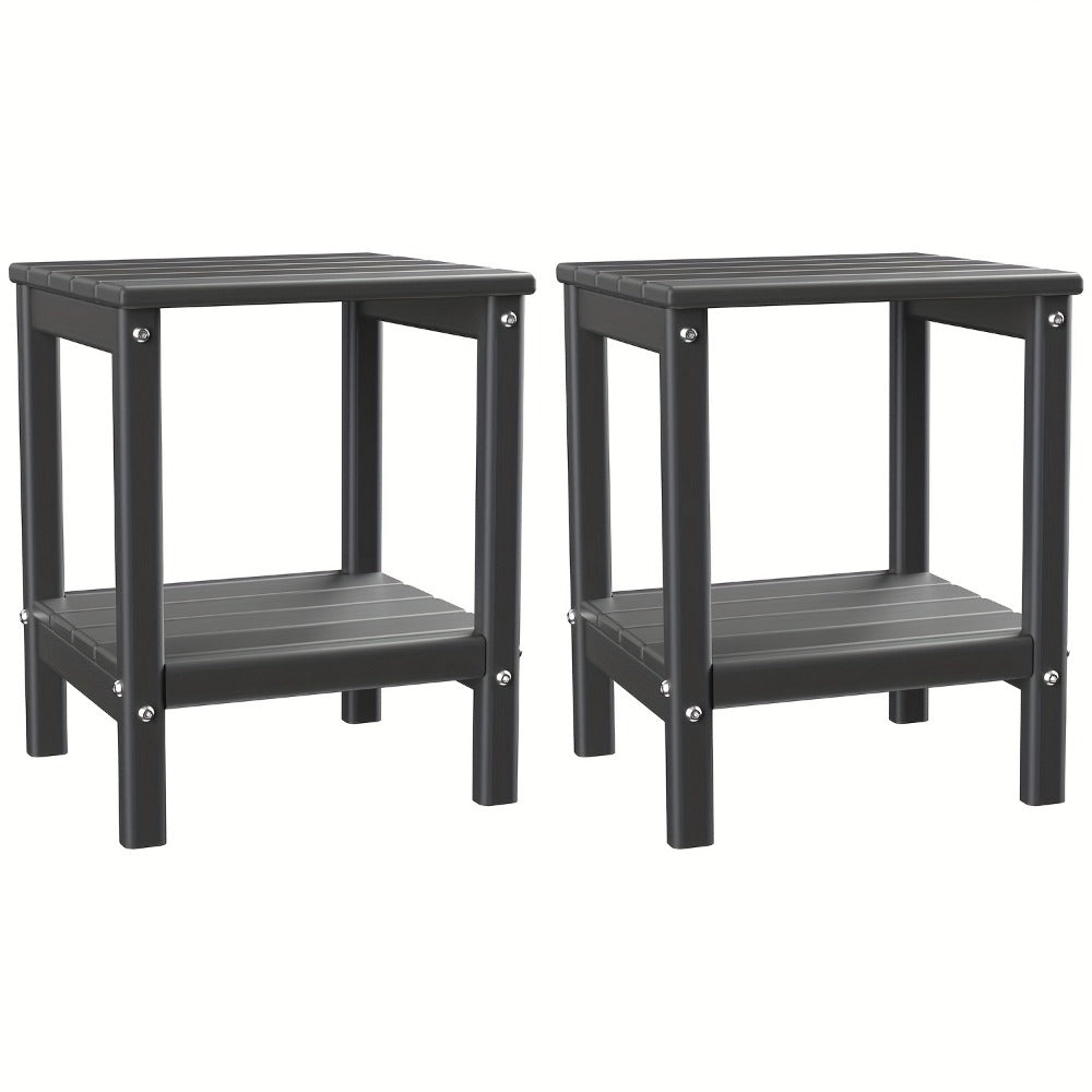 Outdoor Side Table by Furn Mivo, Rectangular HDPE Design with Lower Shelf and One-, Two- or Four-Piece Options