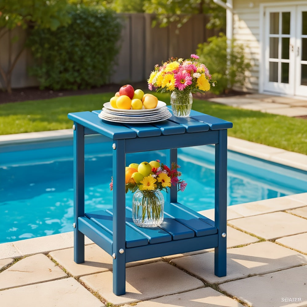 Outdoor Side Table by Furn Mivo, Rectangular HDPE Design with Lower Shelf and One-, Two- or Four-Piece Options