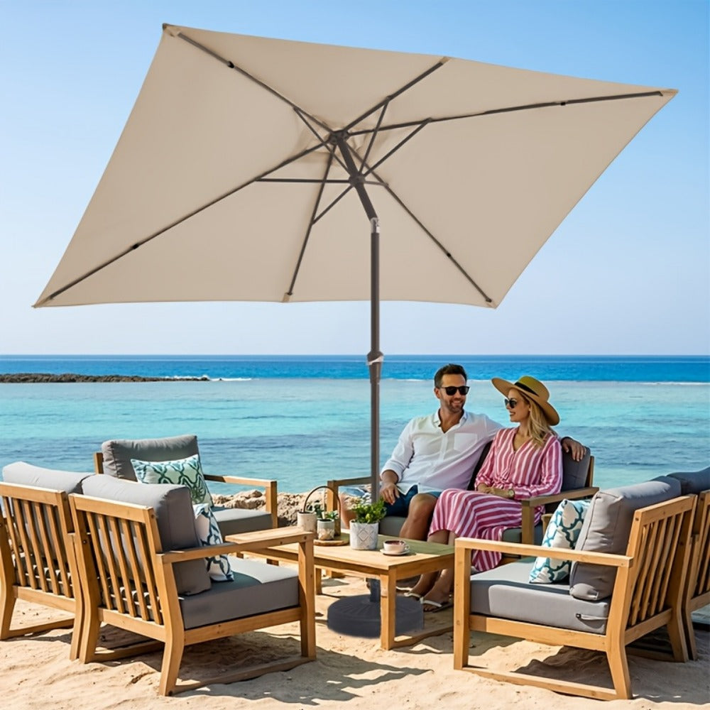 Patio Umbrella 6.5x10FT Rectangular Table Style with Six Iron Ribs, Push Tilt and Crank for Outdoor Dining