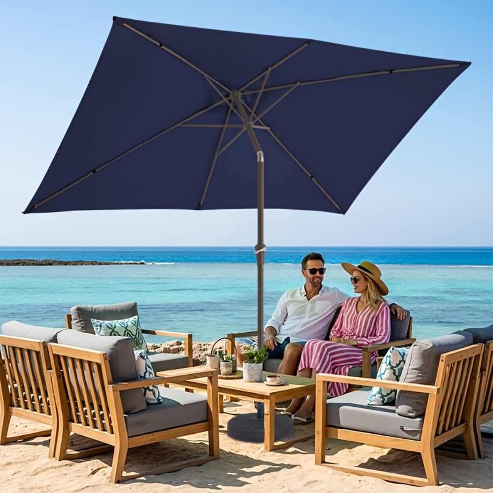 Patio Umbrella 6.5x10FT Rectangular Table Style with Six Iron Ribs, Push Tilt and Crank for Outdoor Dining