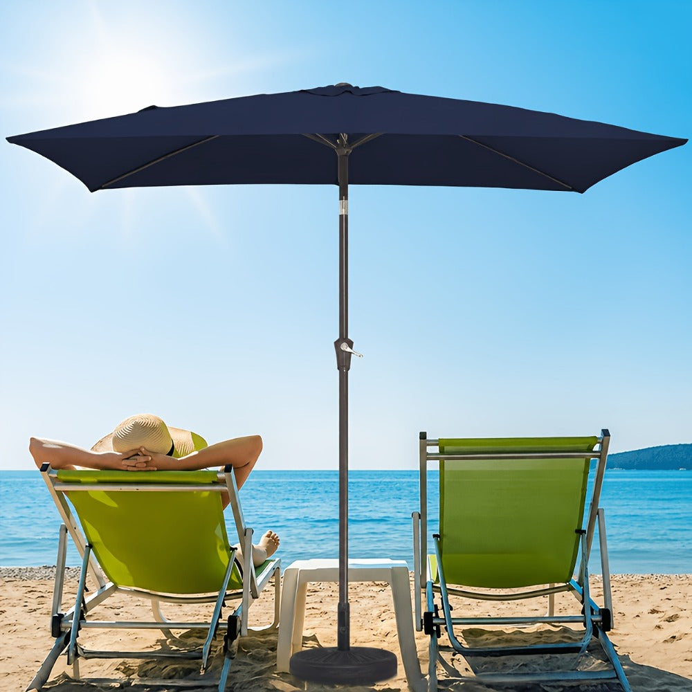 Patio Umbrella 6.5x10FT Rectangular Table Style with Six Iron Ribs, Push Tilt and Crank for Outdoor Dining