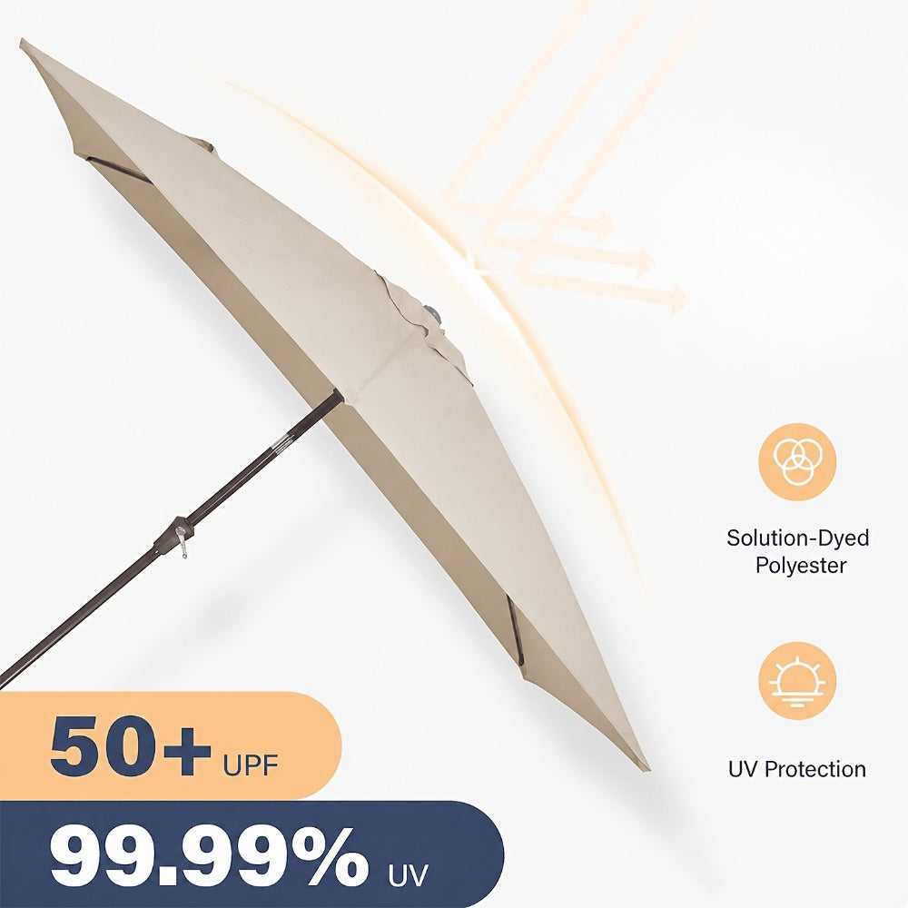 Patio Umbrella 6.5x10FT Rectangular Table Style with Six Iron Ribs, Push Tilt and Crank for Outdoor Dining