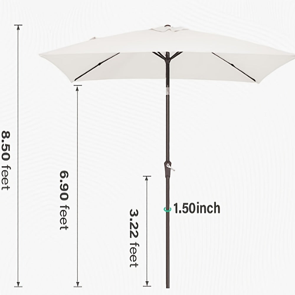 Patio Umbrella 6.5x10FT Rectangular Table Style with Six Iron Ribs, Push Tilt and Crank for Outdoor Dining