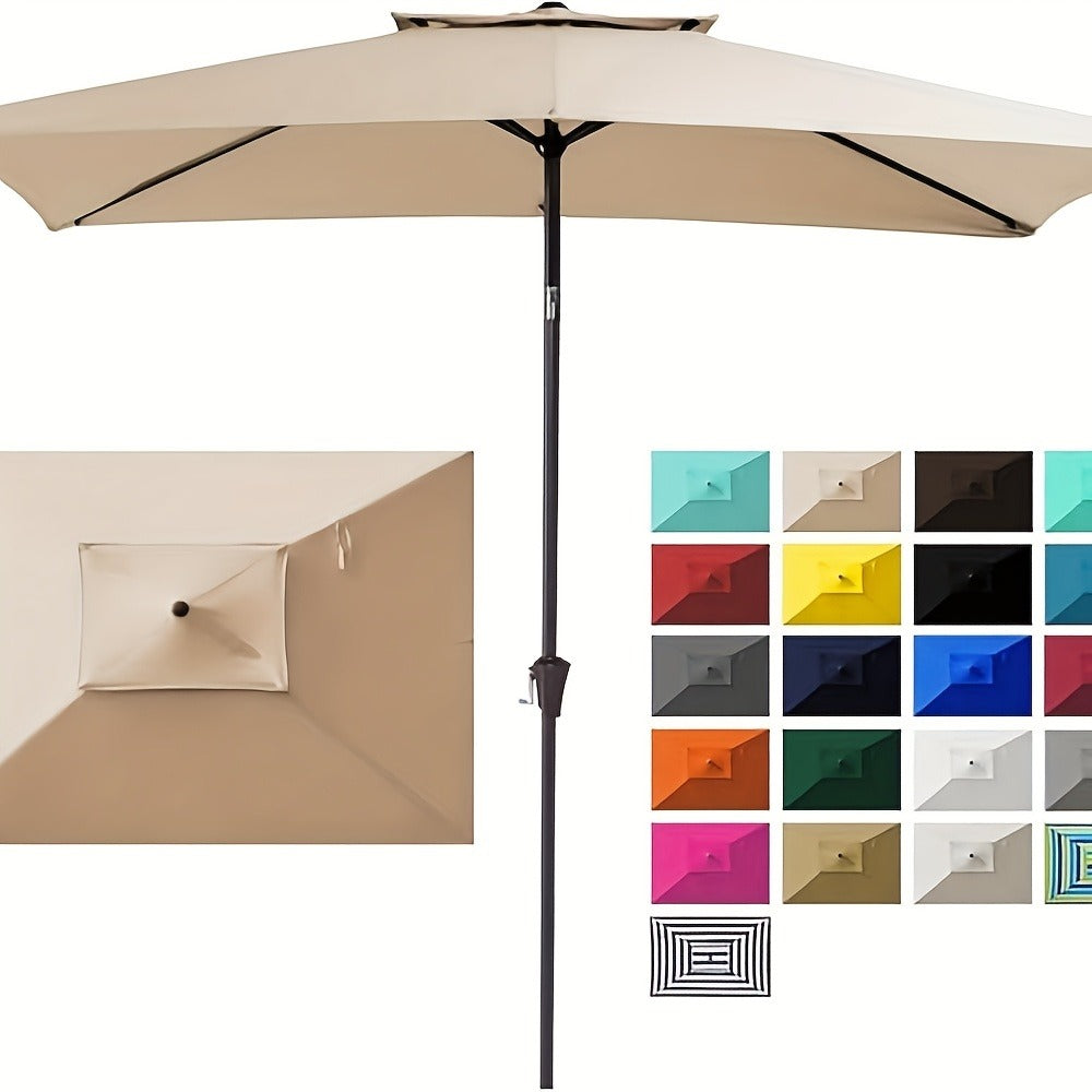 Patio Umbrella 6.5x10FT Rectangular Table Style with Six Iron Ribs, Push Tilt and Crank for Outdoor Dining