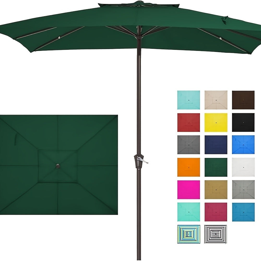 Patio Umbrella 6.5x10FT Rectangular Table Style with Six Iron Ribs, Push Tilt and Crank for Outdoor Dining