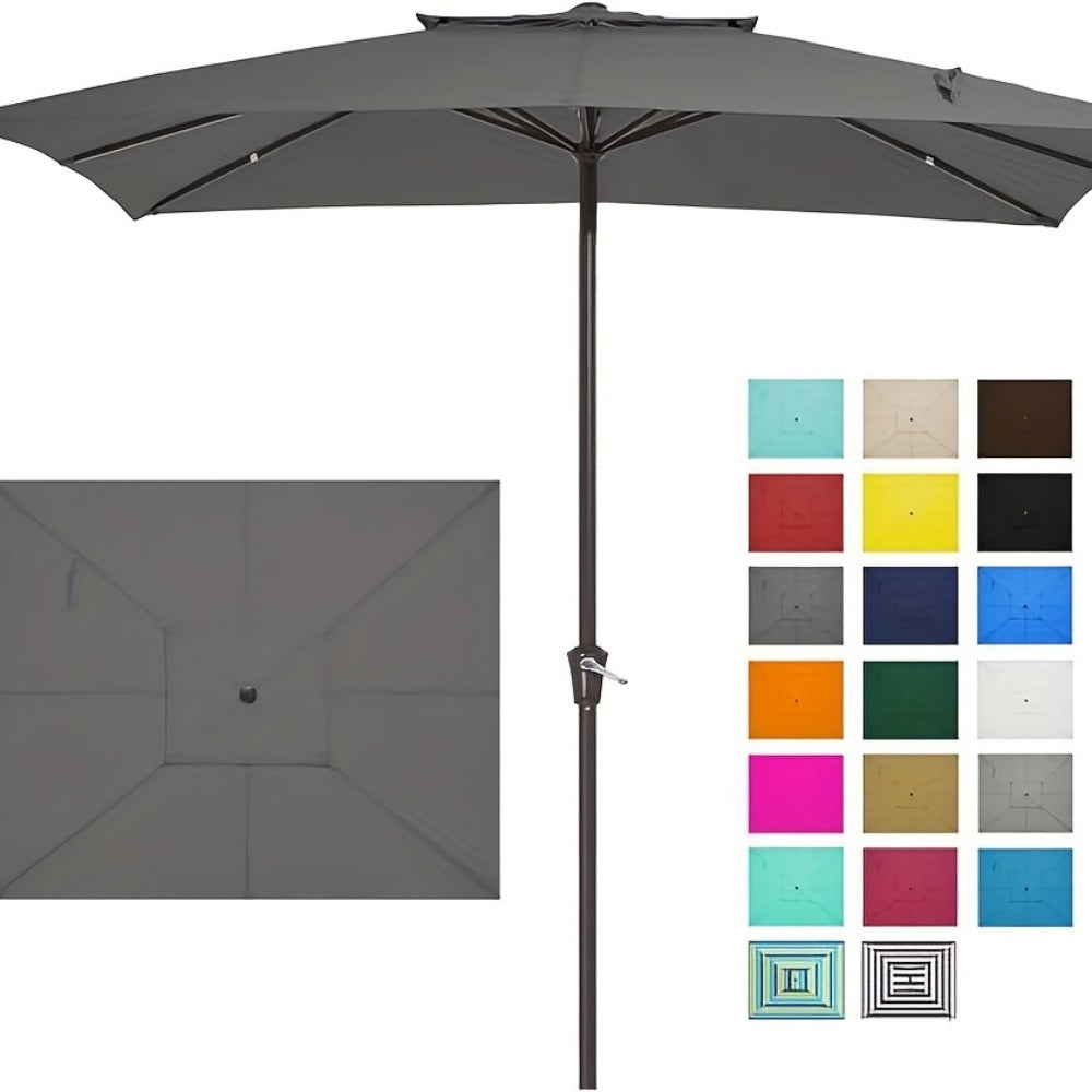 Patio Umbrella 6.5x10FT Rectangular Table Style with Six Iron Ribs, Push Tilt and Crank for Outdoor Dining