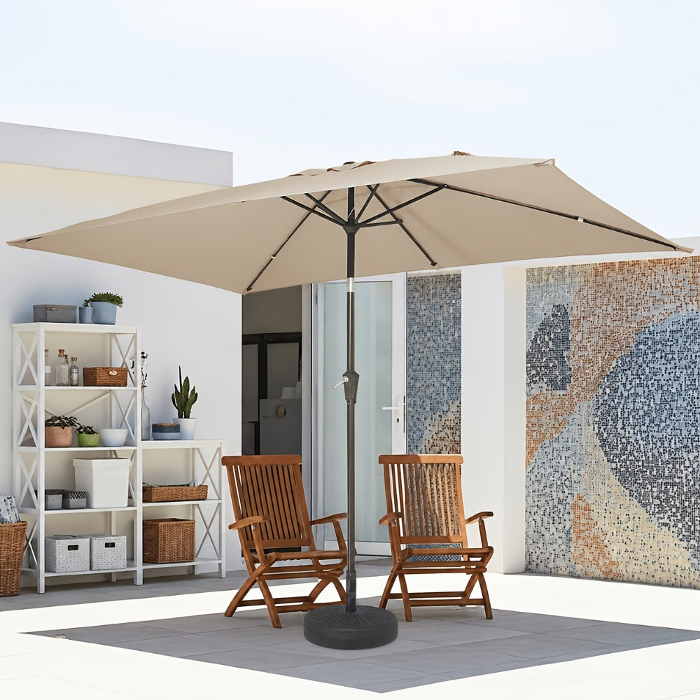Patio Umbrella 6.5x10FT Rectangular Table Style with Six Iron Ribs, Push Tilt and Crank for Outdoor Dining