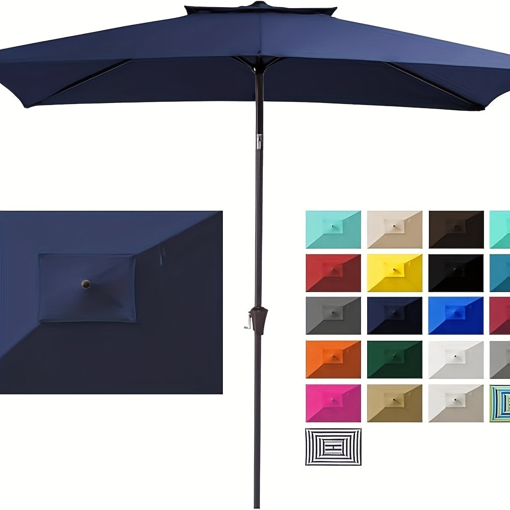 Patio Umbrella 6.5x10FT Rectangular Table Style with Six Iron Ribs, Push Tilt and Crank for Outdoor Dining