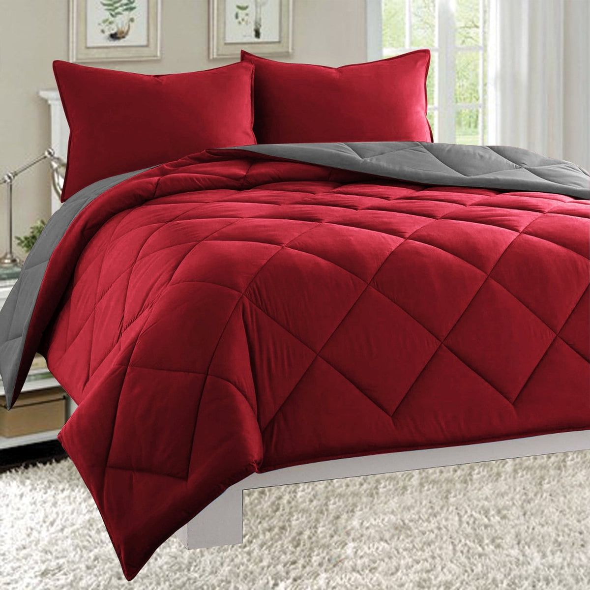 Elegant Comfort 3-Piece Reversible Diamond Stitched Comforter & Shams