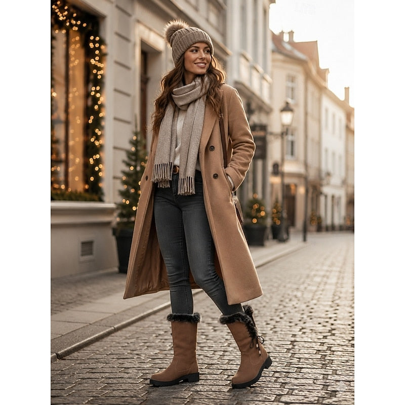 Meredith | Kniehohe Winterstiefel mit Fellbesatz