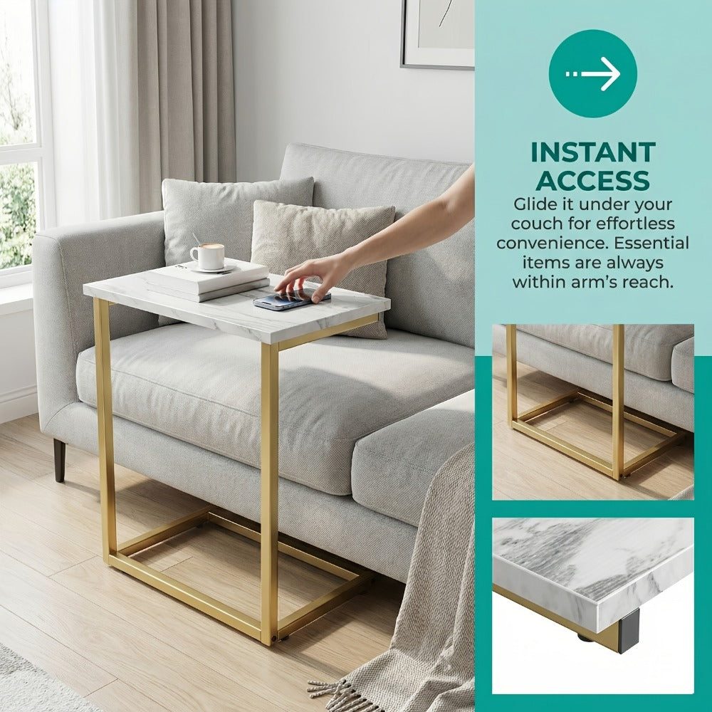 Side Table Rolling C-Shaped Metal Frame and Three Surface Finishes with Model-Specific Finish and Structure Options